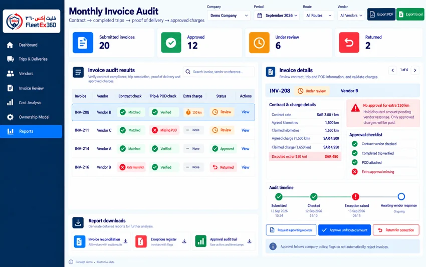 Monthly invoice audit illustrative dashboard